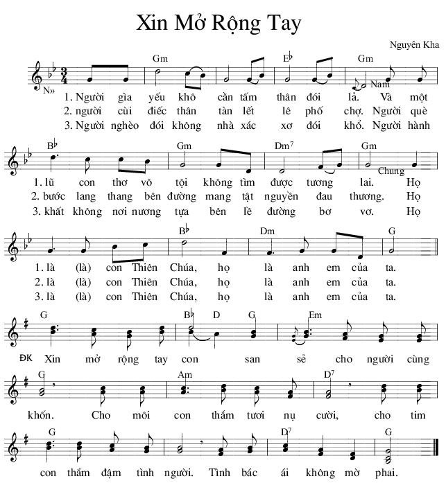 Sheet nhạc Mở Rộng Vòng Tay